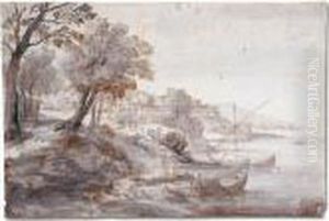 Coastal Landscape With Boats And Figures On Shore by (circle of) Wittel, Gaspar van (Vanvitelli)