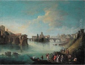 Rome, A View Of The Tiber With The Ponte Rotto