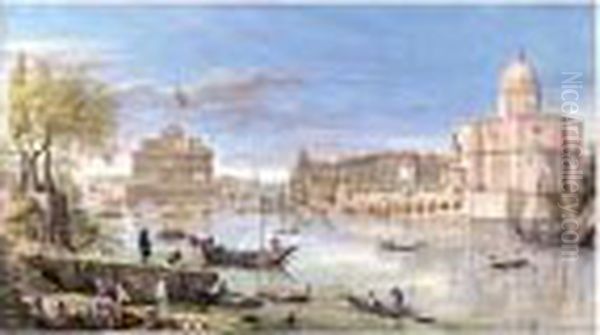 Vue Du Tibre Avec Le Chateau Saint Ange Et De L'eglise De Saint Jean Des Florentins - view 1