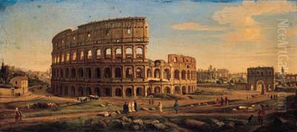 The Colosseum And The Arch Of
Constantine, Looking Towards Theforum, With Figures And Artists
Sketching - view 1