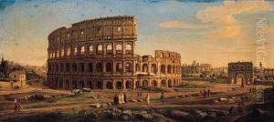 The Colosseum And The Arch Of
Constantine, Looking Towards Theforum, With Figures And Artists
Sketching by (circle of) Wittel, Gaspar van (Vanvitelli)