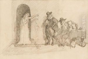 Fanciulla Che Sparge Fiori E Uomini In Costume by Scipione Vannutelli