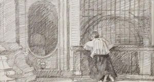 Chierico In Preghiera Davanti Ad Una Cappella by Scipione Vannutelli