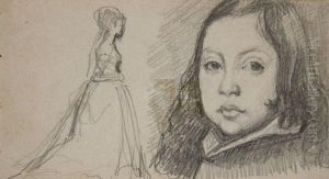 Schizzo Di Donna E Ritratto Di Bambino by Scipione Vannutelli