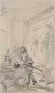 Uomo In Costume Con Spada E Figure In Interno by Scipione Vannutelli
