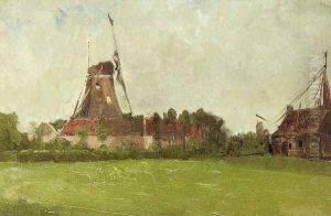 Holland Aka Windmill In The Dutch Countryside by John Henry Twachtman