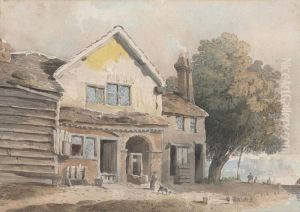 Figures By A Cottage, Conway Castle In The Distance, North Wales by John Varley