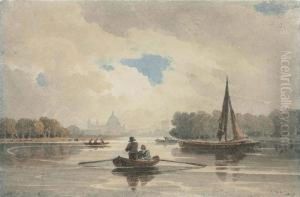 Boats On The River Thames, St Paul's Cathedral by John Varley