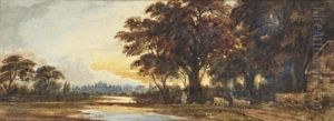 Cattle Grazing On The Banks Of The Thames, Windsor Castle Beyond by John Varley