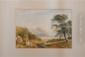 Cattle Grazing Beside The Coast With A Castle On The Horizon by John Varley