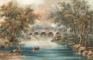 River Landscape With Bridge, Possiblycheshire