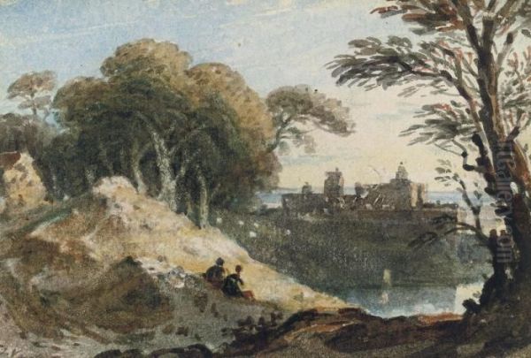Figures Seated Before A Castle On The Coast - view 1