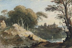 Figures Seated Before A Castle On The Coast by John Varley