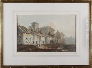 Village Street With Castle Behind