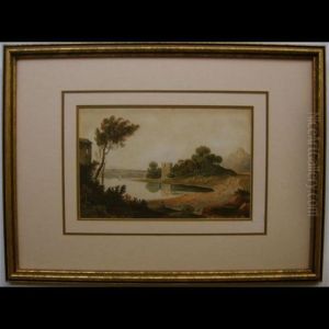 River And Landscape; Fisherfolk On Beach by John Varley