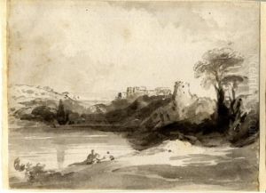 Landscape With Figures Resting By A Lake Shore