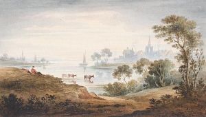 Cattle Watering In A River Landscape Cattle Watering In A River Landscape