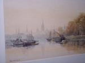 Cathedral By A River With Barges Cathedral By A River With Barges