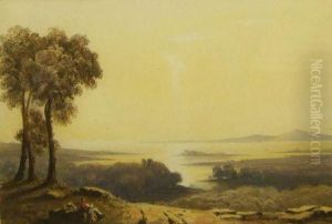 Figure Resting In Lakeland Landscape At Sunrise by John Varley