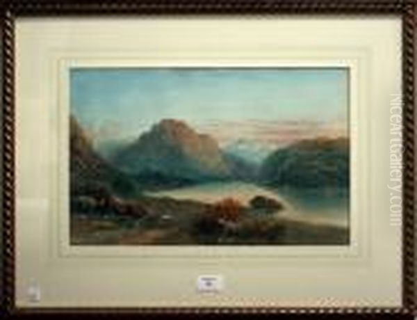 Mountainous Landscape With Goats Near A Lake - view 1