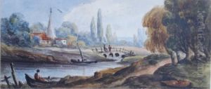 Figures By A Cottage On The Bank Of A River Figures By A Cottage On The Bank Of A River