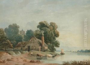 River Scene With Cottage
