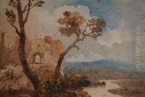 Study With Tree And Ruined Castle by John Varley