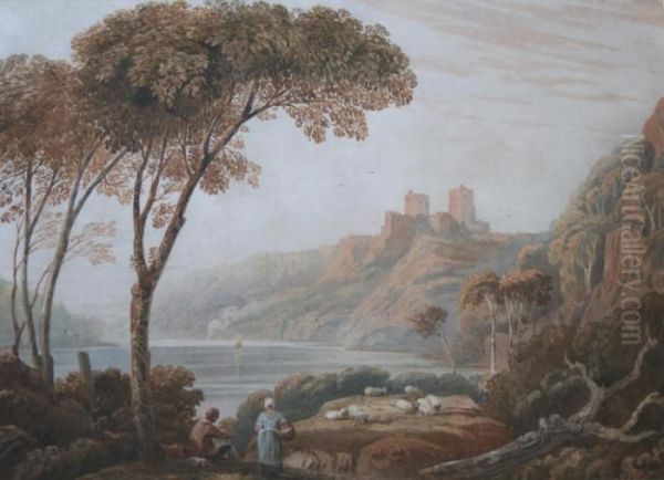 A Lake Scene With A Castle In The Distance - view 1