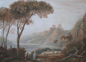 A Lake Scene With A Castle In The Distance