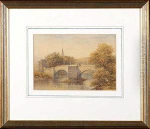 Figures On The Bridge At Warkworth by John Varley