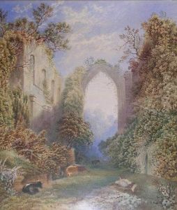 A Figure With Cattle Before A Ruined Abbey