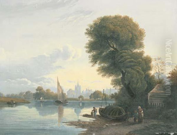 Figures On The Bank Of The River Thames - view 1