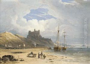 Bamborough Castle From The North-east, With Holy Island In The Distance, Northumberland