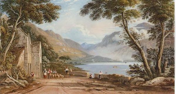 Figures And Sheep On A Lane, By Tal-y-llyn Lake, Near Cader Idris,north Wales - view 1