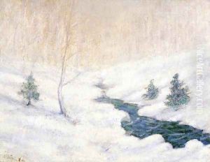 Woodland Stream In A Winter Landscape by John Henry Twachtman