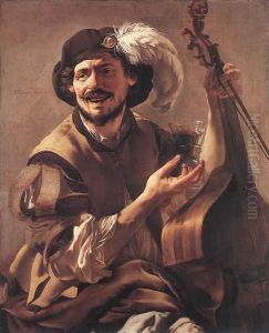 A Laughing Bravo with a Bass Viol and a Glass 1625 by Hendrick Terbrugghen