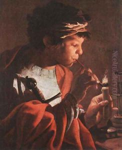 Boy Lighting a Pipe 1623 by Hendrick Terbrugghen
