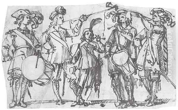 Five standing musicians - view 1