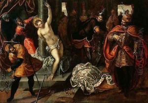 Saint Catherine of Alexandria being whipped in the presence of Emperor Maxentius