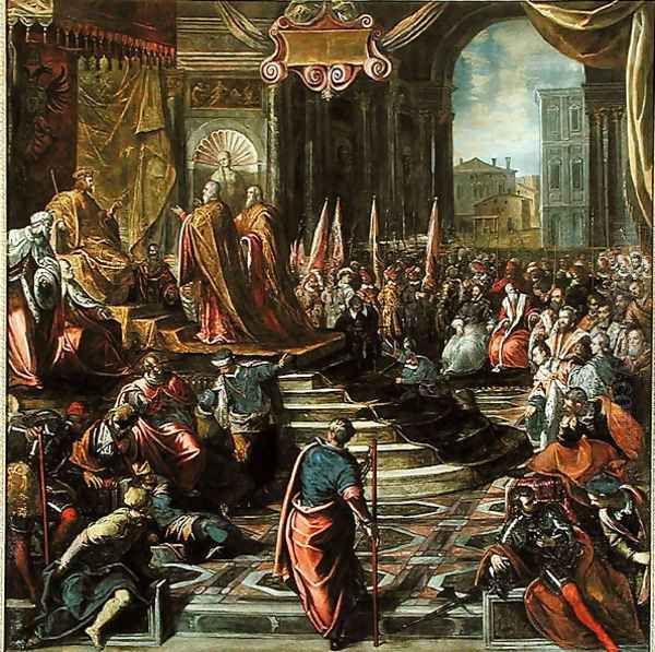 The Envoy of Pope Alexander III 1105-81 and Doge Sebastiano Ziani d.1178 with Emperor Frederick Barbarossa 1122-90 - view 1