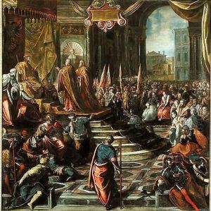 The Envoy of Pope Alexander III 1105-81 and Doge Sebastiano Ziani d.1178 with Emperor Frederick Barbarossa 1122-90