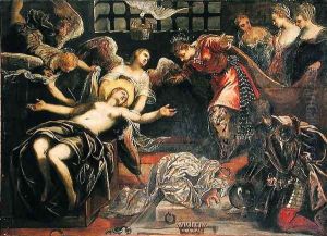 Saint Catherine of Alexandria receives a visit from the Roman Empress Faustina whilst in Prison