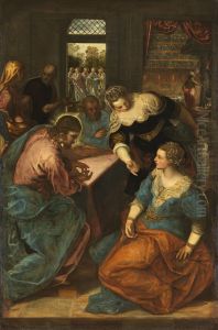 Christ in the House of Martha and Mary 1570-75 by Jacopo Tintoretto (Robusti)