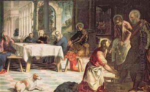 Christ Washing the Feet of the Disciples, detail of the right hand side, c.1547