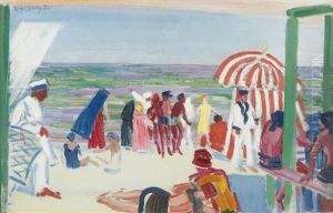 Beach Scene (strandolok) by Janos Vaszary