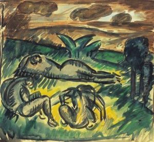 Nudes In Landscape, Around 1910 by Janos Vaszary
