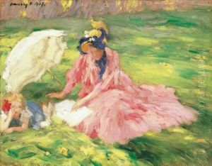 Garden In The Bright Sunshine (the Artist's Wife And Daughter)