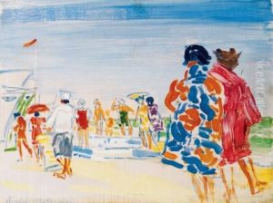 Beach In Rimini With Bathers by Janos Vaszary