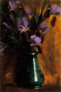 Irises In Green Glass Vase Irises In Green Glass Vase