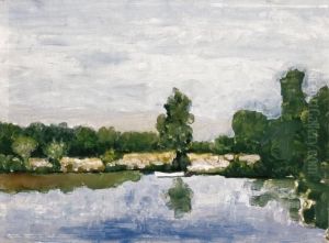 Lakeside With A Boat by Janos Vaszary